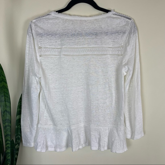 Rebecca Taylor White Long Sleeve Slub Knit Tee with Lace - Picture 6 of 10